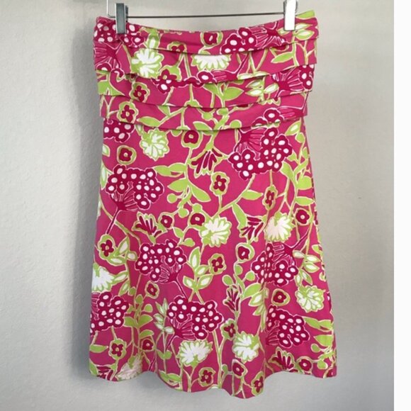 Lilly Pulitzer  Bloomers Strapless  Hot Bloomin Pink Petula Dress  Xl - Picture 1 of 13